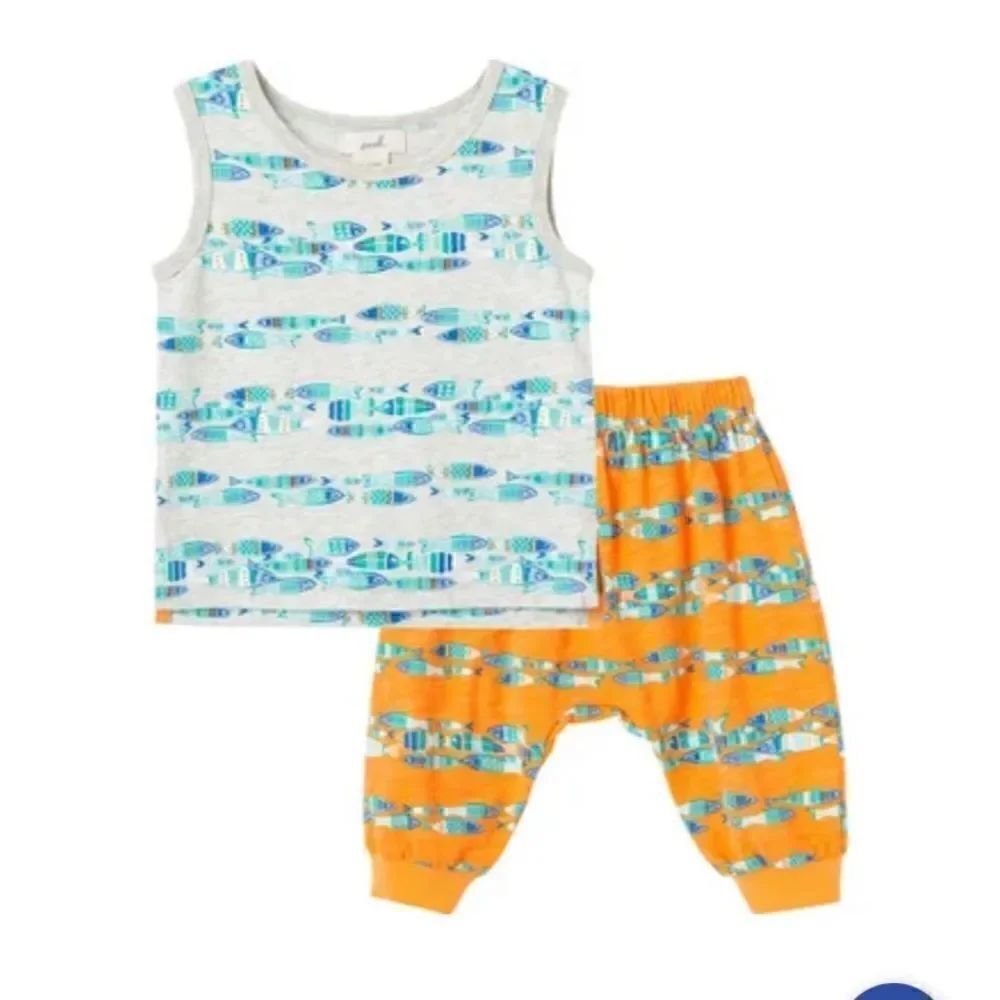 PEEK KIDS, Nature Conservency Peek Fish Set, Grey, 6-12, Harem Pant and Tee
